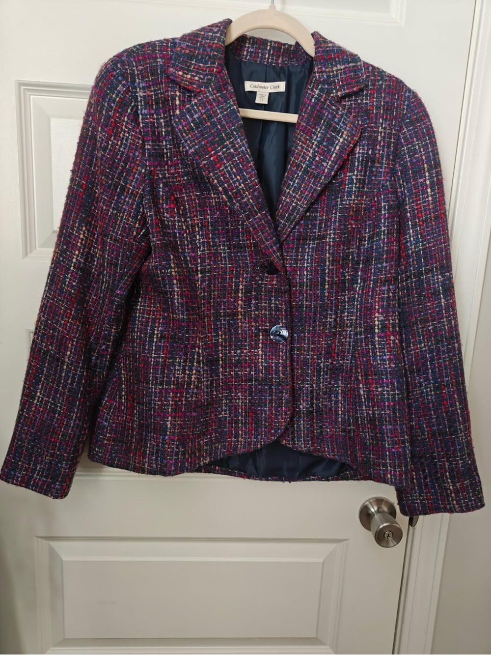 Coldwater Creek | Tweed Preppy Blazer Jacket - Navy, Pink, Purple | Size 12
